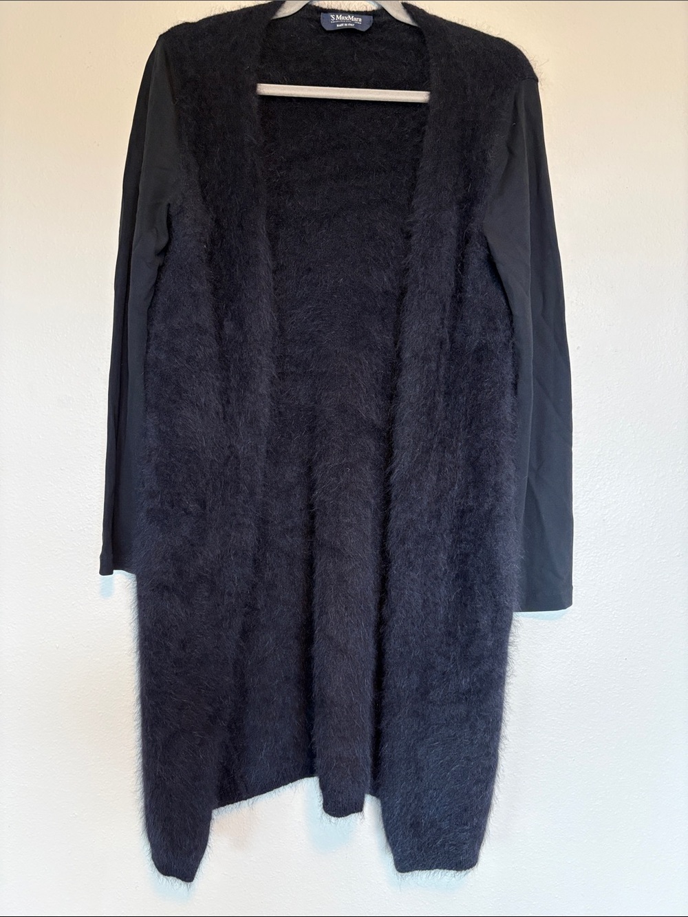 ‘S Max Mara Angora Fuzzy Black Hybrid Knit Long Cardigan Medium